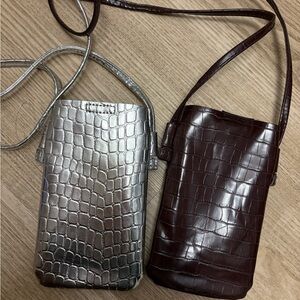 Silver and Brown Croc-Embossed Crossbody Bags